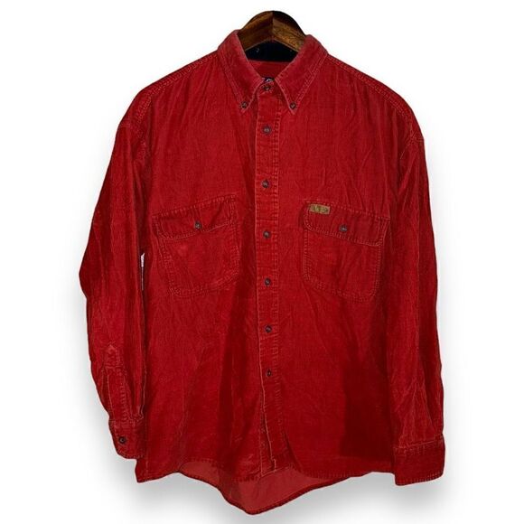 80s Chaps Ralph Lauren Red Corduroy Button Down Shirt M - Picture 1 of 7